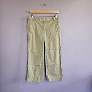 Talbots Khaki Cotton Mid Rise Nautical Normcore Cropped Wide Leg Pants